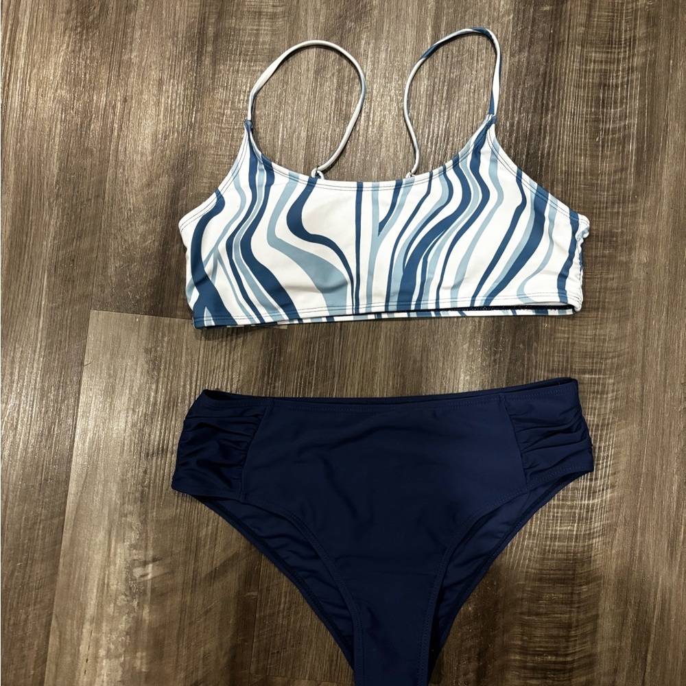 Blue and White Striped Bikini Set